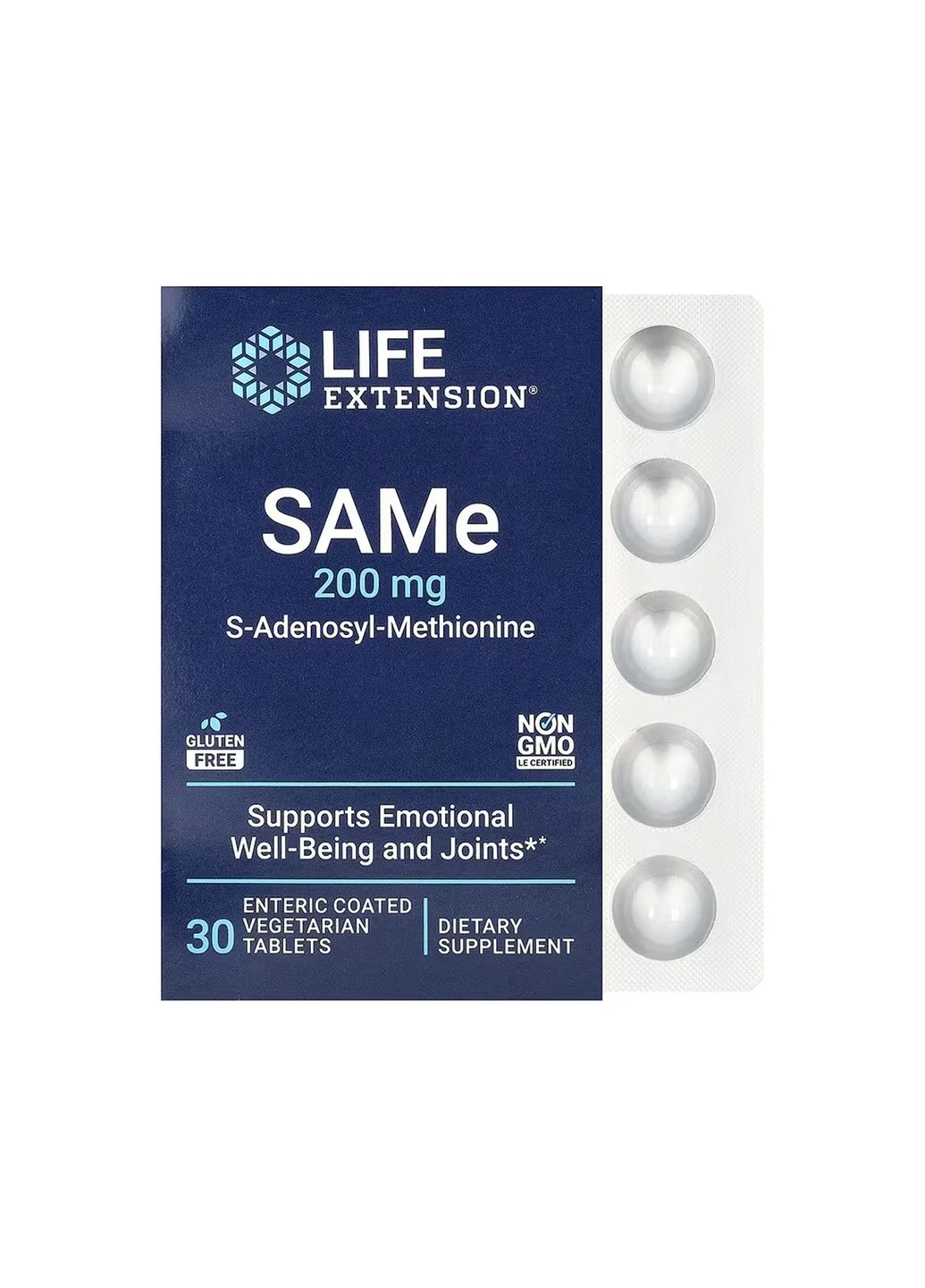 Оригинал! SAMe 200mg - 30 таблеток в кишечнорастворимой оболочке Life Extension (398846006)