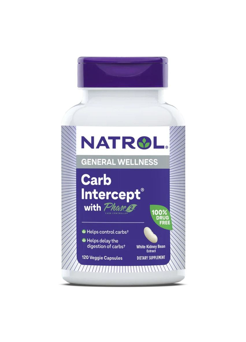 Блокатор Вуглеводів Фаза 2, Carb Intercept з Phase 2 Carb Controller,, 120 рослинних капсул Natrol (326055205)