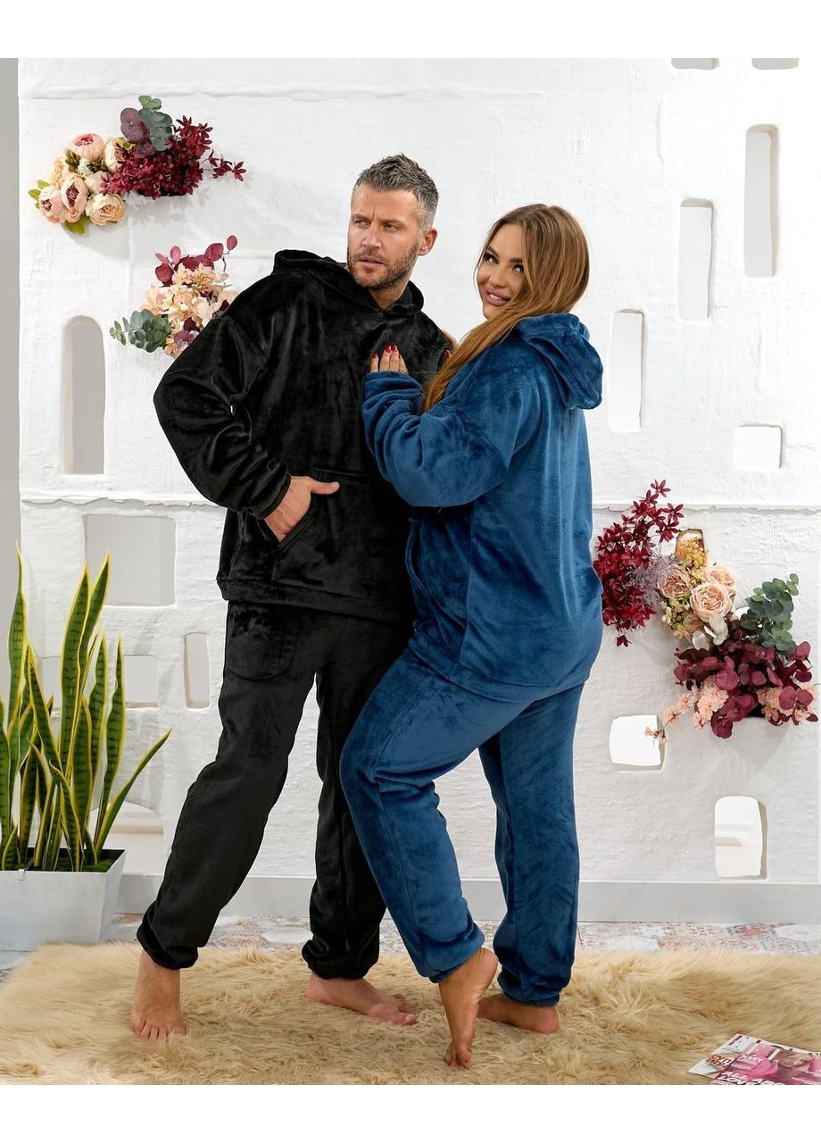 Синяя пижама унисекс кенгуру теплая мягкий двухсторонний плюш,штаны и кофта Україна