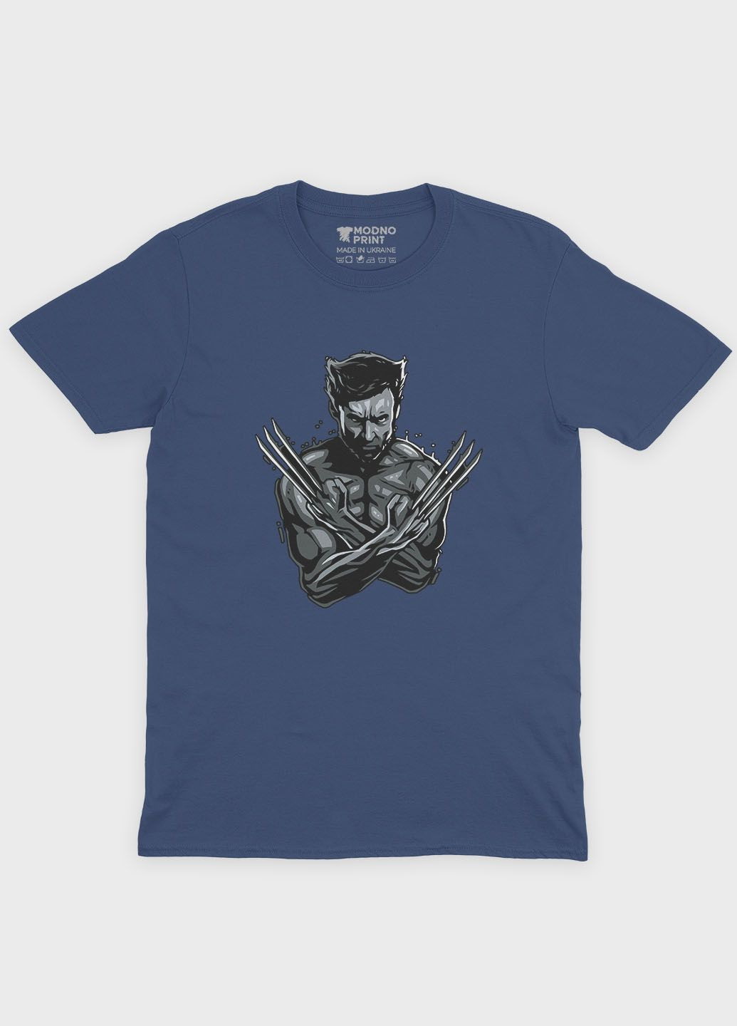 Темно-синяя летняя мужская футболка с принтом супергероя - росомаха (ts001-1-nav-006-021-005-f) Modno