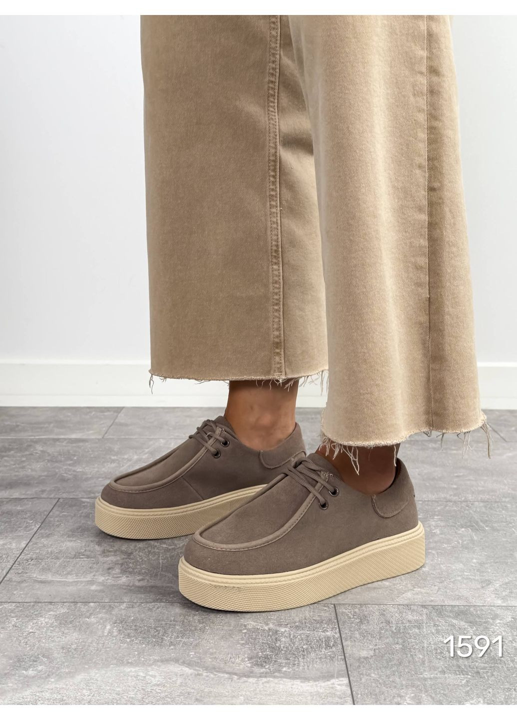 No Brand Стильные женские туфли серо-бежевый з натуральная замша, — всесезон (359376930)