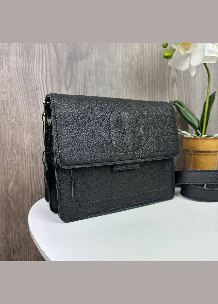 Кожаная маленькая женская сумочка клатч мини сумка на плечо рептилия черная Eton (325482443)