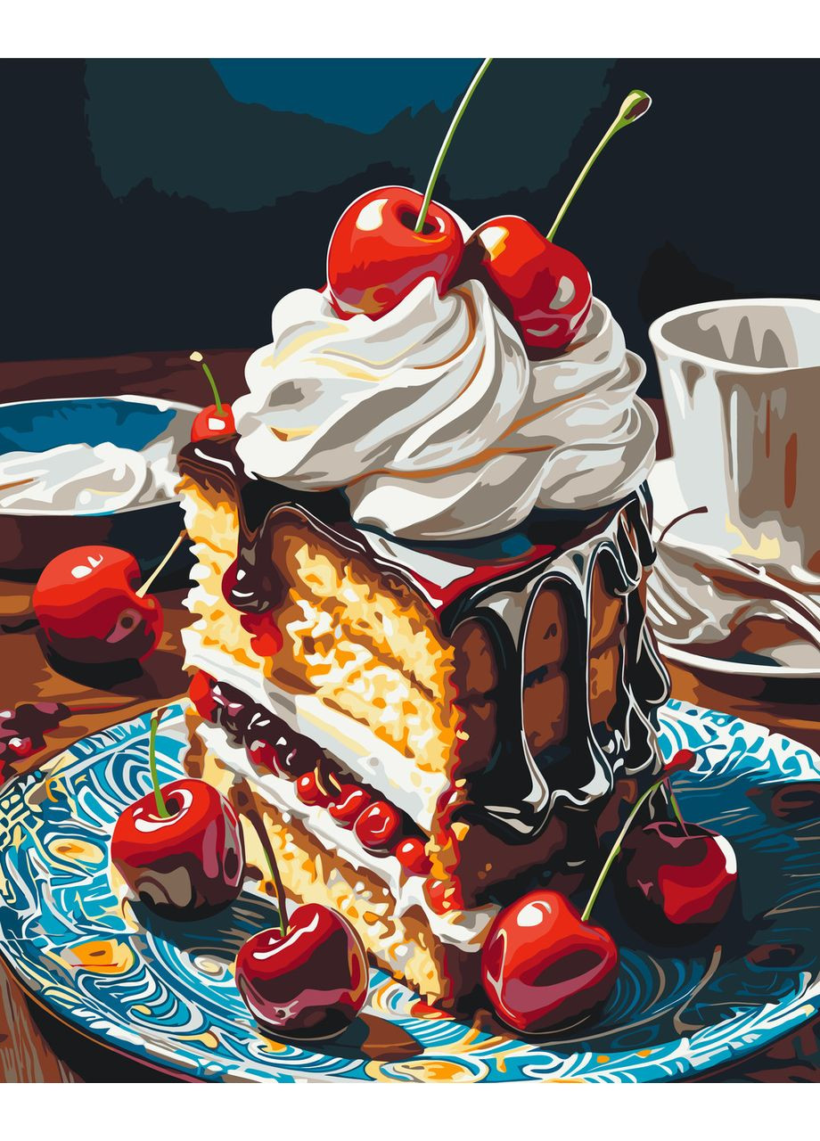 Картина за номерами Натюрморт. Вишневе тістечко 40*50 см Оригамі LW 3439 Origami (351587436)