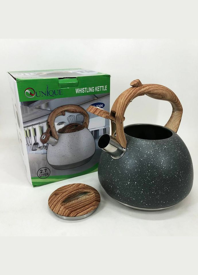 Чайник со свистком UN-5306 2,7л мрамор, для газовых плит, чайник нержавейка. Цвет: темно-серый Unique (364664672)