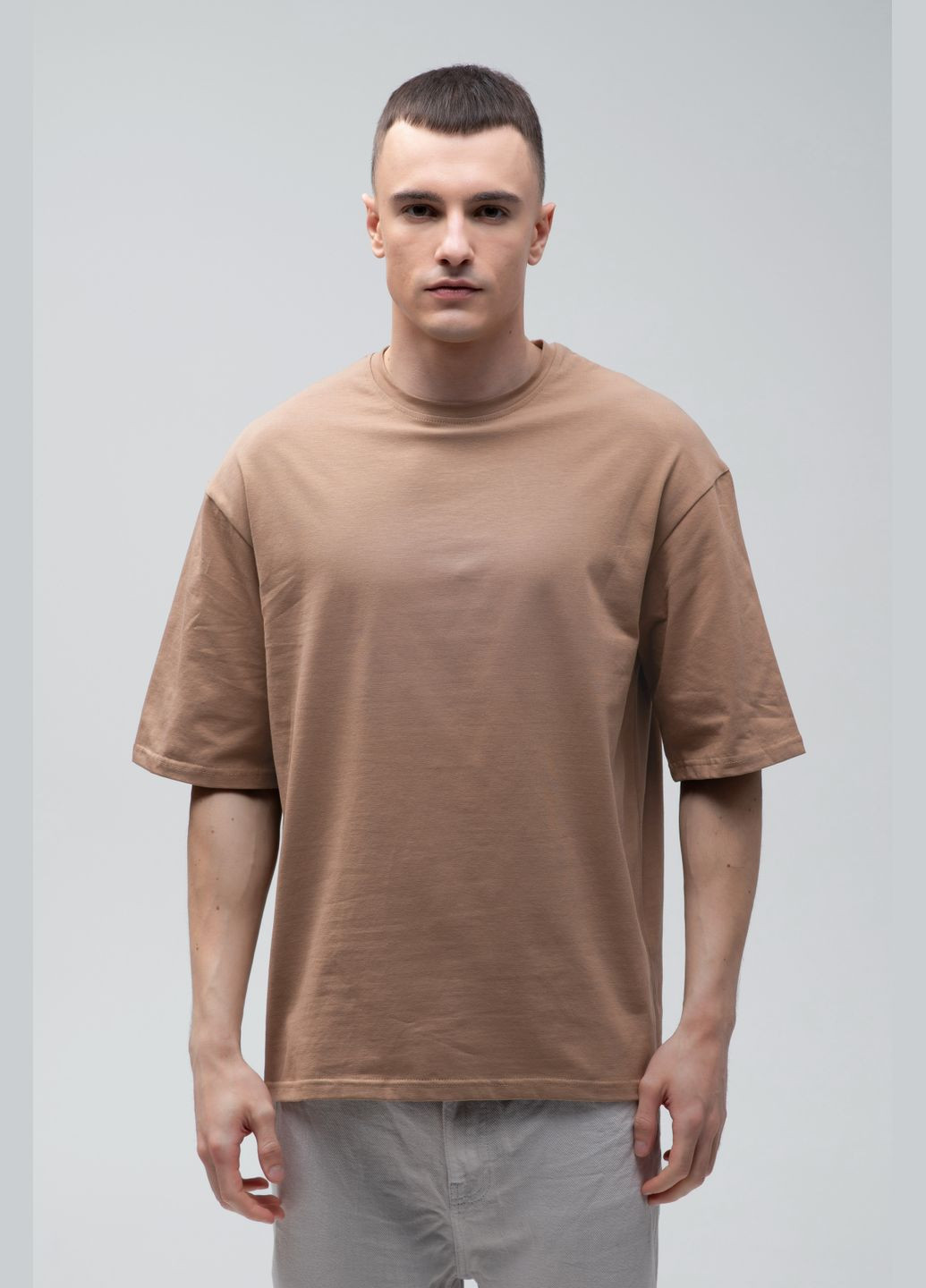Комбинированная набор оверсайз футболок мужских 2шт, беж/коричневый (u0104m-cream-brown) с коротким рукавом RAY Oversize