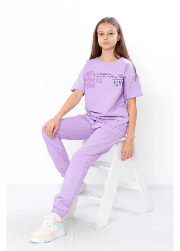 Фіолетовий літній комплект для дівчинки підлітковий (футболка+штани) брючний Носи своє