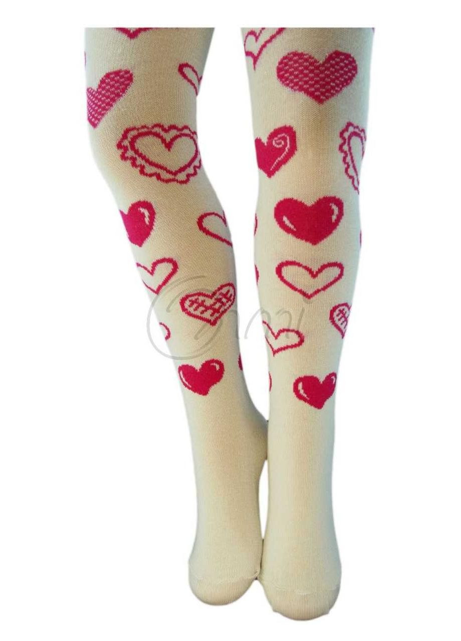 Колготки детские 1011д. р18. рис 033 молочный Большие сердечки Олмі (337309895)