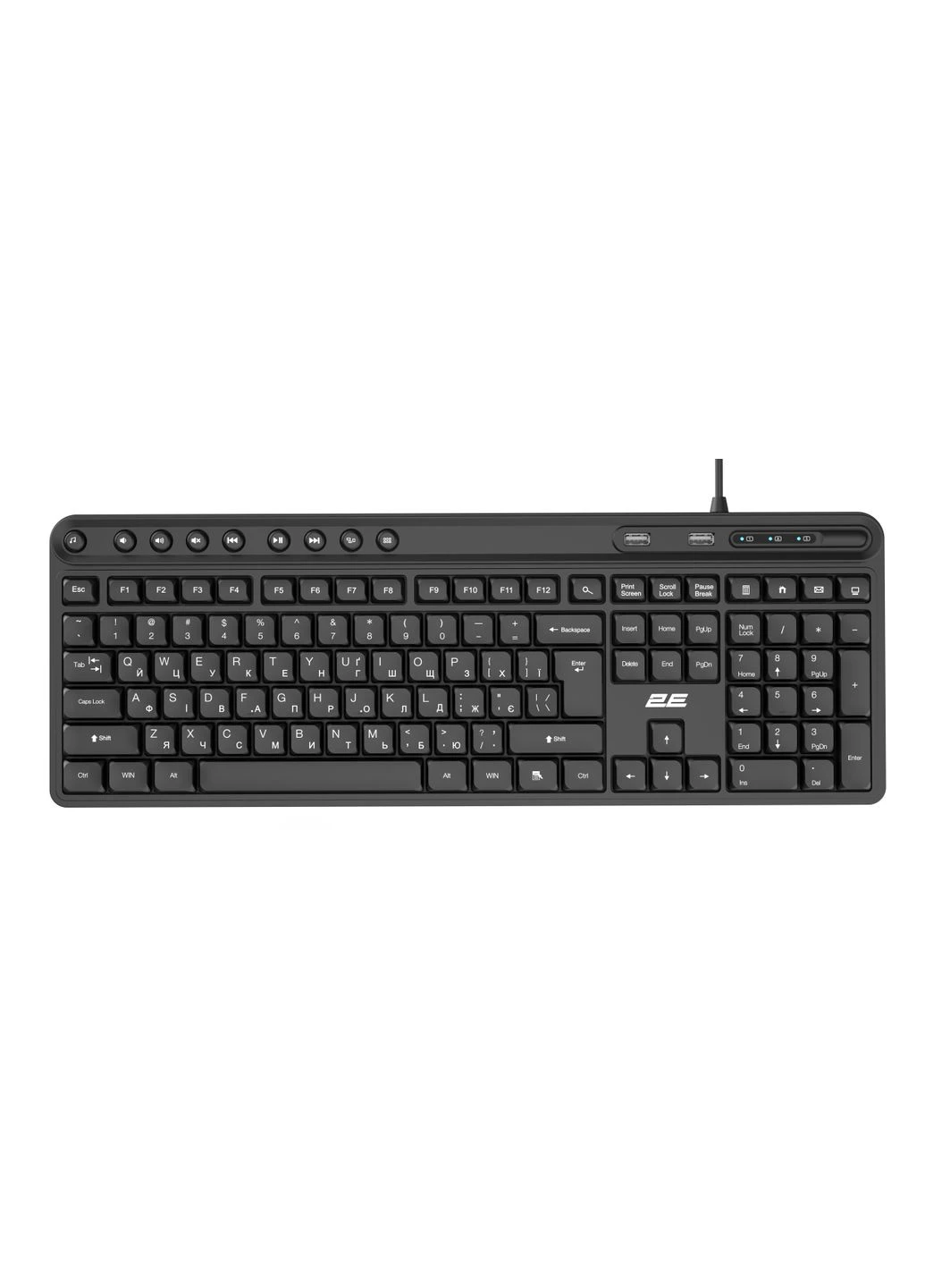 Клавіатура мембранна KS1100 104key, 2xUSB HUB, USB-A, EN/UK, 2E (386400481)