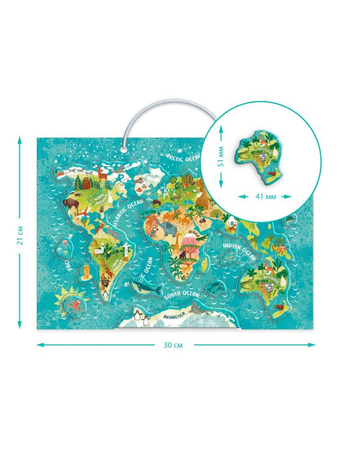 Детская магнитная карта мира животных 200267, 36 элементов DoDo Toys (365310104)