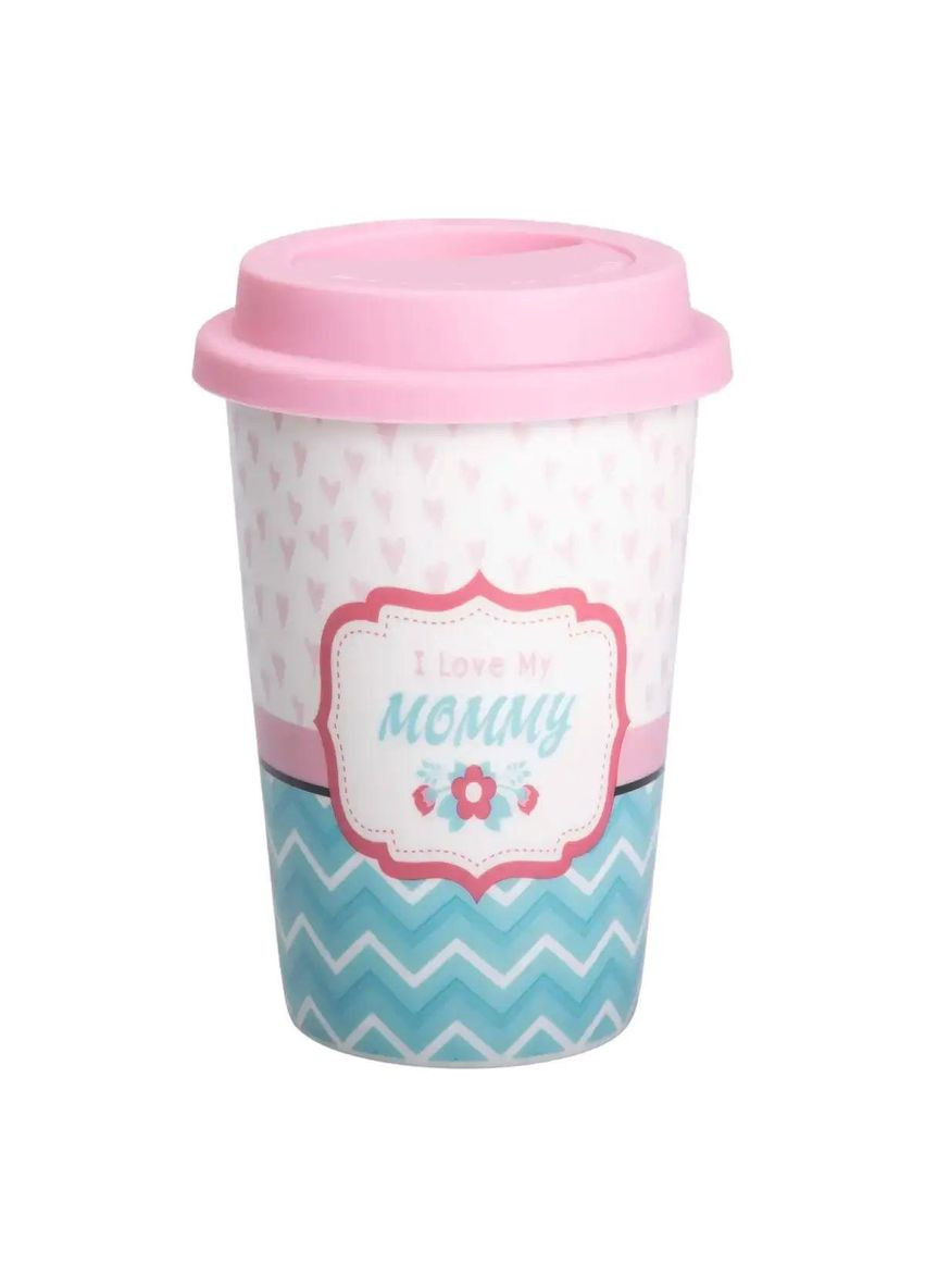 Стакан порцелянаовий 420 мл з силіконовою кришкою I love my mommy RX-N240288LM Liling Rongxiang Ceramic (369143091)