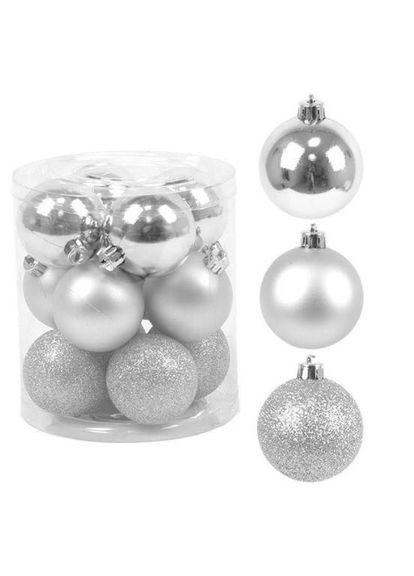 Набор пластиковых серебряных новогодних шаров 12 шт. D-5 см. 43008 Flora (360639297)