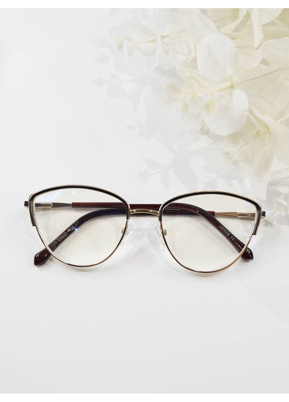 Женские металлические очки лисички для коррекции зрения +2.50 Антиблик БлюБлокер Verse (371813128)