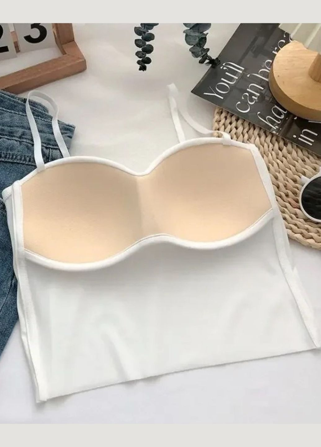 Білий топ жіночий подовжений топ на тонких бретелях elegant (1871-42-01) Macarena без кісточок