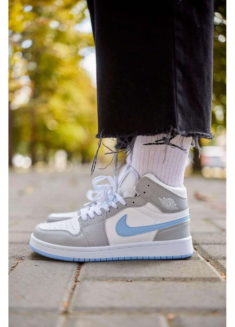 Серые демисезонные кроссовки мужские nike air jordan 1 retro high grey blue найк аир джордан No Brand
