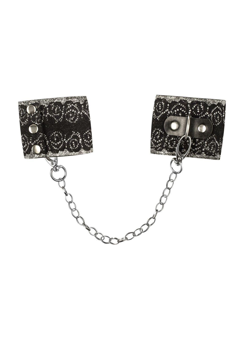 (SALE) Широкие наручники с блестками и цепью A747 cuffs, черно-серебряные Obsessive (369950067)