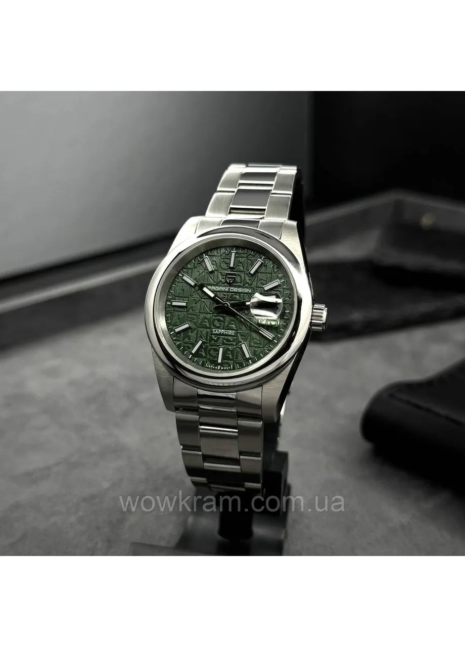 Чоловічий годинник PD-1794M Silver-Green з сапфіровим склом та японським механізмом Pagani Design (377480947)