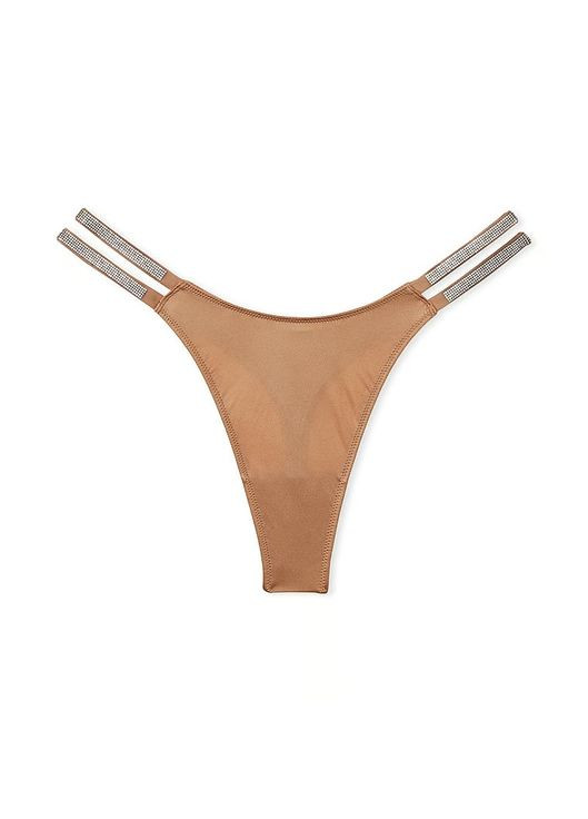 Трусики-стрінги жіночі люксові зі стразами Double Shine Strap Smooth Thong Panty бежеві Victoria's Secret (300584380)