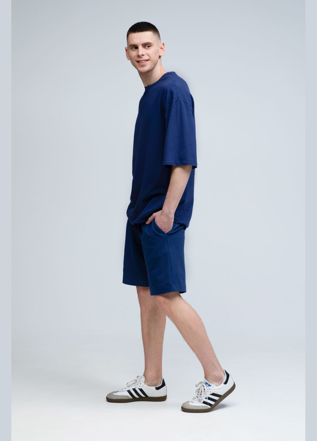 Костюм футболка оверсайз и шорты мужской темно-синий RAY Basic (331006493)