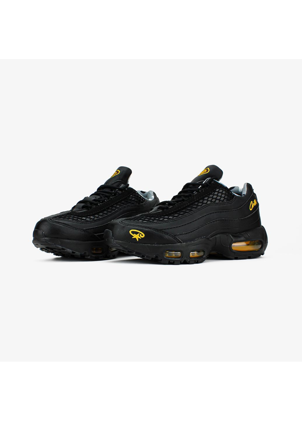 Кроссовки женские и мужские Nike Air Max 95 corteiz black yellow | Найк Аір Макс 104 чёрные демисезоны (369473647)