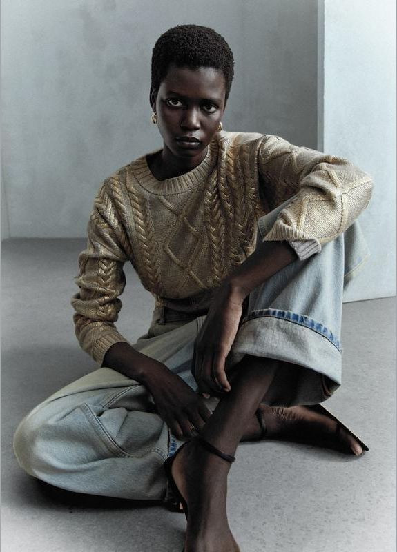 Джинсы wide leg уровни прямые широкие эффект потертости грязные Mango - (332682975)