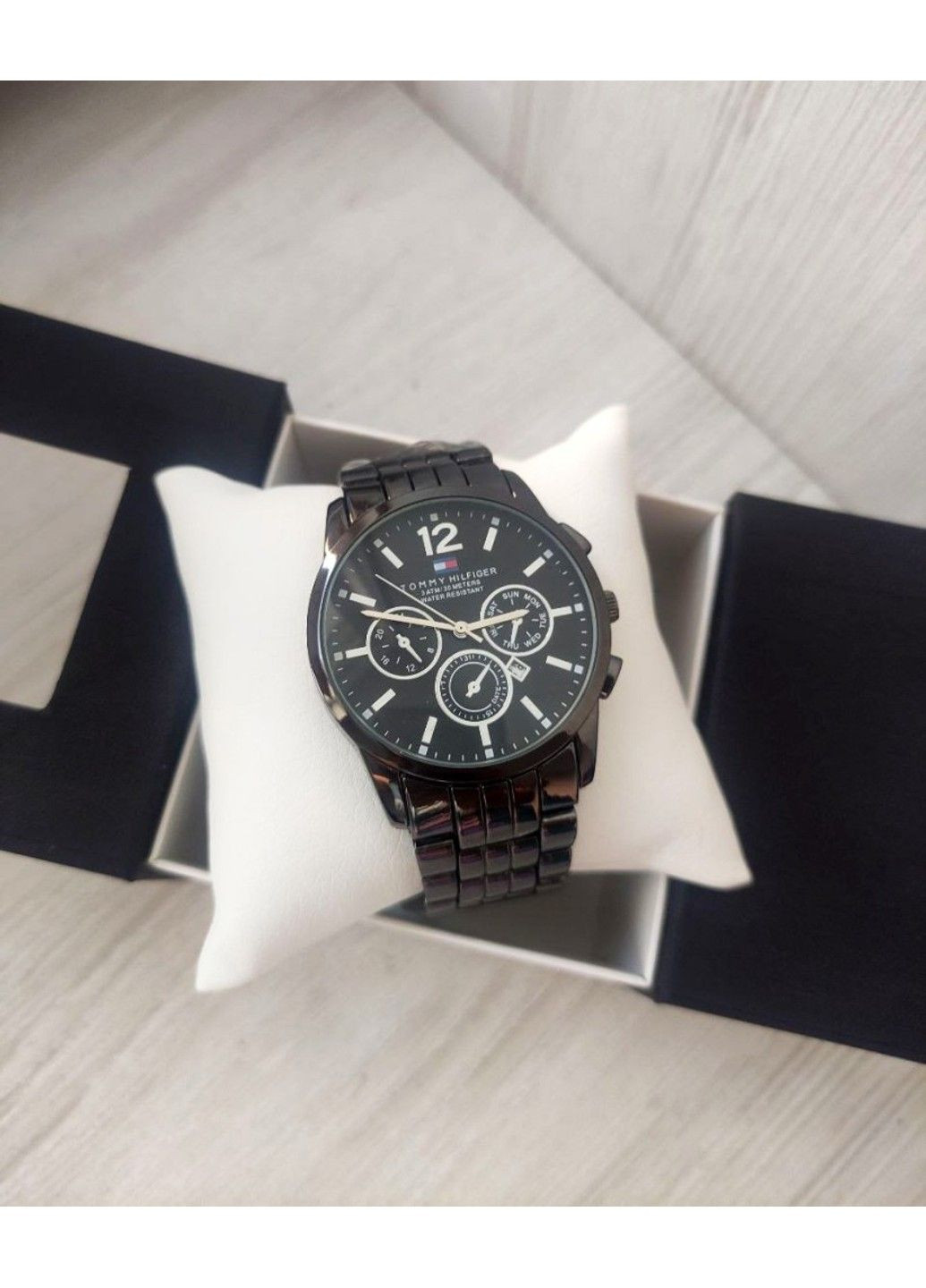 Чоловічий подарунковий набір Tommy годинник та шкіряний ремінь total black 36373_27 Celine (297438360)