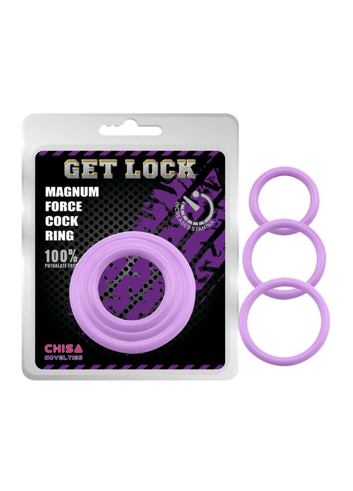 Набір ерекційних кілець фіолетові 3 шт Get Lock magnum force cock Chisa (303894498)