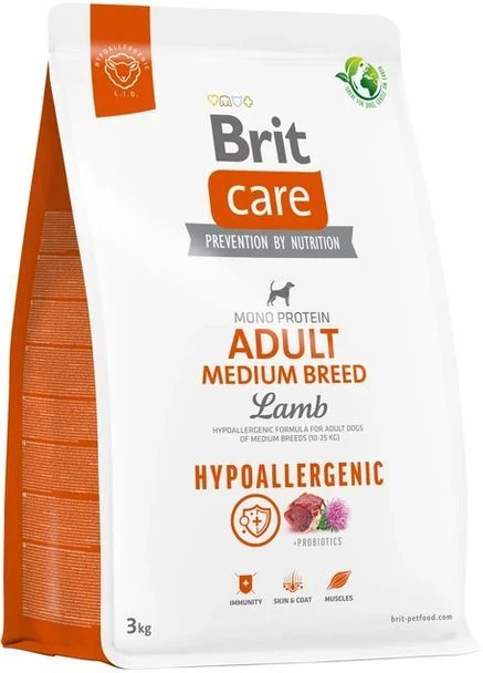 Сухой корм Dog Hypoallergenic Adult Medium Breed для собак средних пород ягнёнок 3 кг Brit Care (397311435)