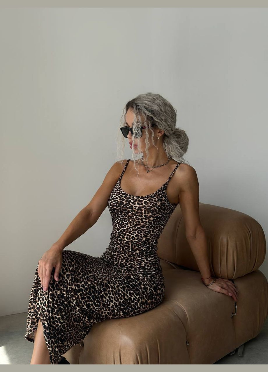 Коричнева повсякденний, кежуал сукня у леопардовий принт футляр No Brand леопардовий