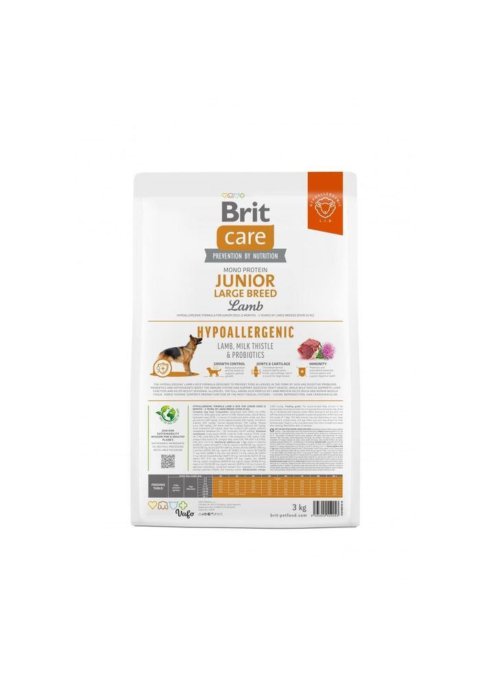 Сухий корм для молодих собак Care Dog Hypoallergenic Junior Large Breed 3кг, з ягнятком Brit (292257591)