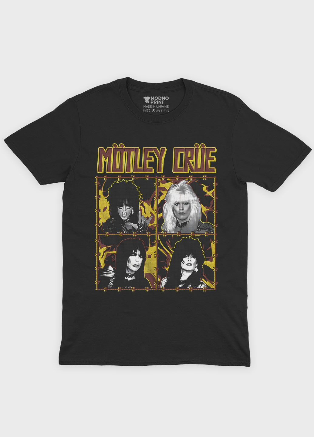 Черная мужская футболка с рок-принтом "motley crue" (ts001-004-2-717-f-bl-m) Modno