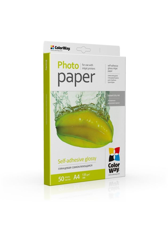 Фотобумага глянцевая самоклеящаяся 135 - 80г/м², A4, 50 л. (PGS1358050A4) Colorway (339086035)