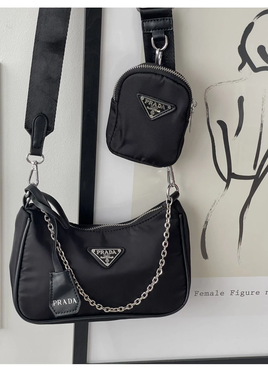 Сумочка жіноча Prada чорний нейлон 2 в 1 Прада класичний 2в1 через плече MDR No Brand (382994598)