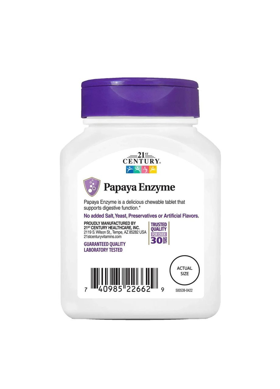 Ферменты папайи (Papaya Enzyme),, 100 жевательных таблеток 21st Century (369609409)
