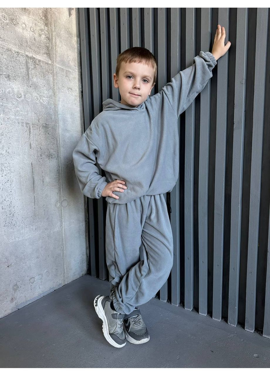 Сірий демісезонний костюм базовий дитячий унісекс,двосторонній фліс,не кпшлатиться,не линяє,кофта з капюшоном та штани Україна