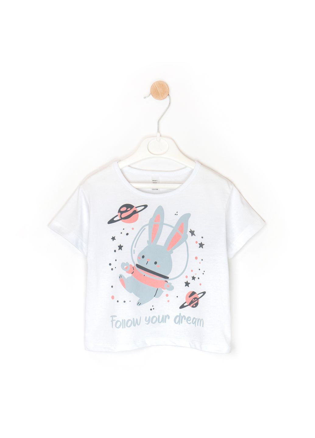 Рожева всесезон піжама для дівчинки 3 в 1 футболка шорти штани з принтом кролика space bunny dexter's