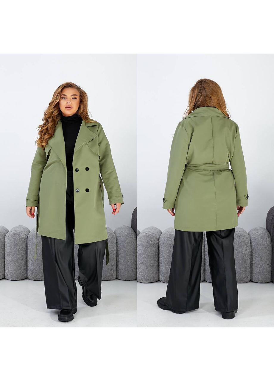Оливкове демісезонне Пальто Трнч,котон тренч,на ґудзиках з поясом та кишенями Україна