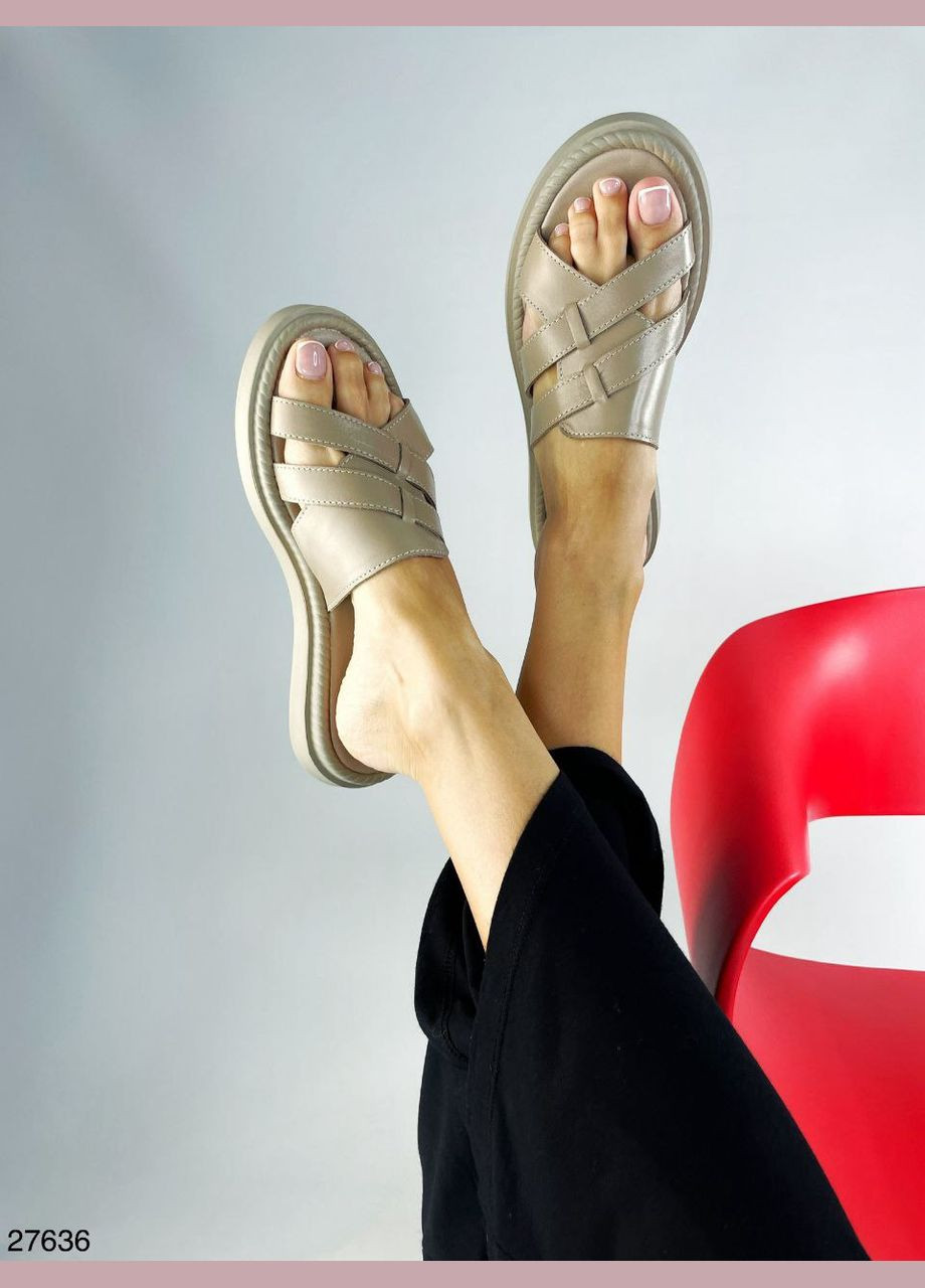 Бежевые стильные женские шлепанцы No Brand