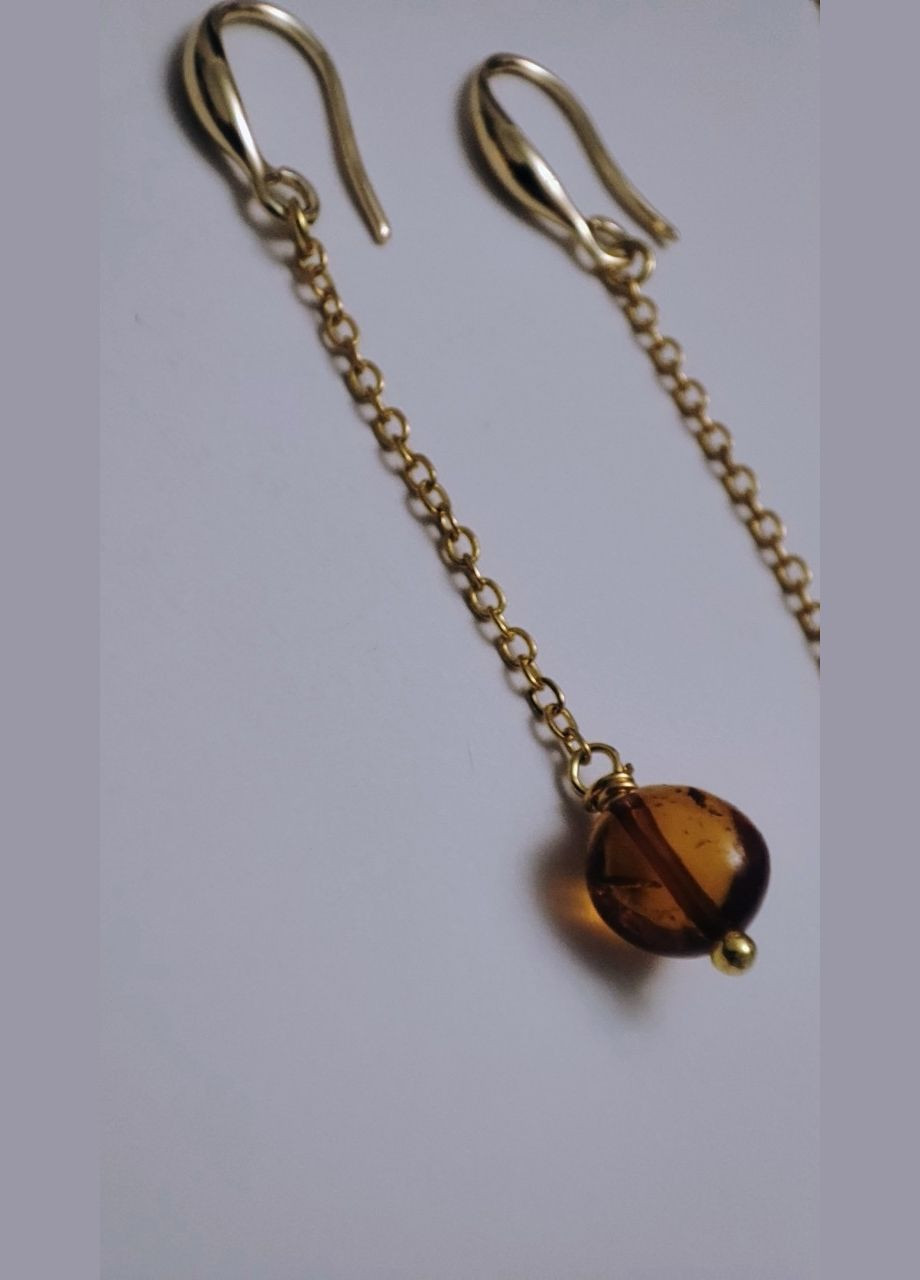 Сережки 2448 з натурального бурштину Медовий відтінок MINOV (311310496)