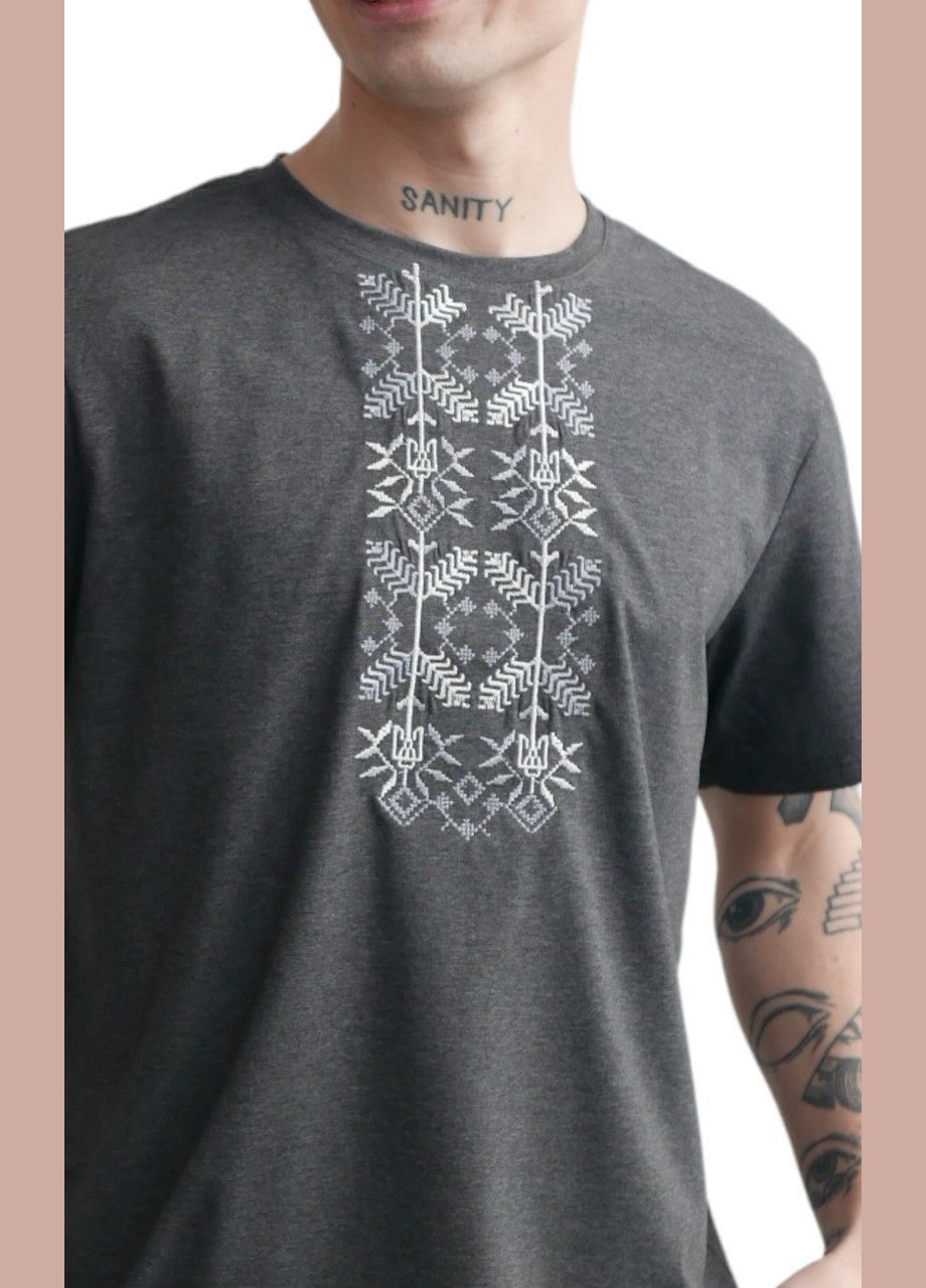 Сіра футболка love self кулір антрацит вишивка соняшник р. 2xl (52) з коротким рукавом 4PROFI