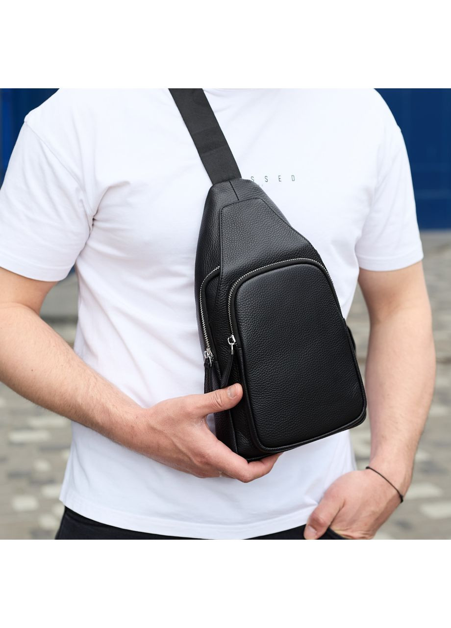 Мужская сумка-слинг из натуральной кожи, сумка через плечо черная, мужская сумка слинг 34091 Tiding Bag (341309409)