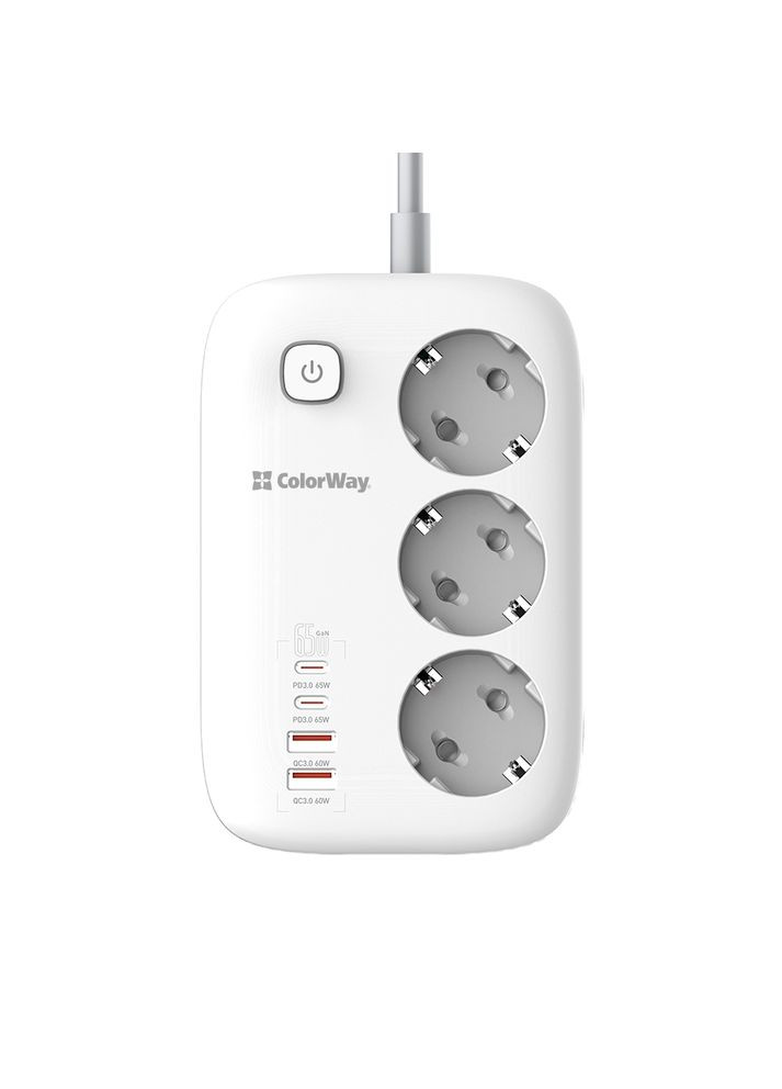 Мережевий фільтр-подовжувач СolorWay 3 розетки/4USB GaN3 Pro PD (2USB-A + 2 TYPE-C) (65W) 2M (CW-CHE34PDW) Colorway (339082873)