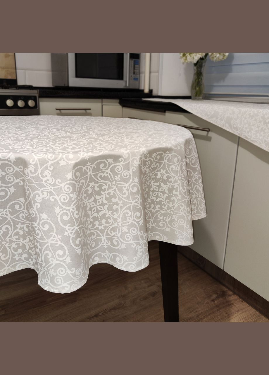 Скатерть с водоотталкивающей пропиткой на овальный стол в "Классика бело-песочная" 140, 200 Maystat (340672950)