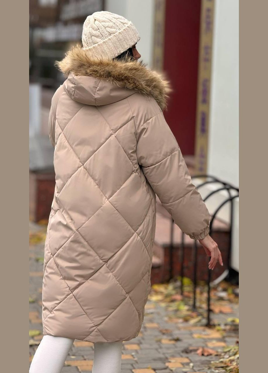 Бежева зимня куртка пальто жіноча зимова бежева куртка-пальто No Brand Жіноча зимова куртка