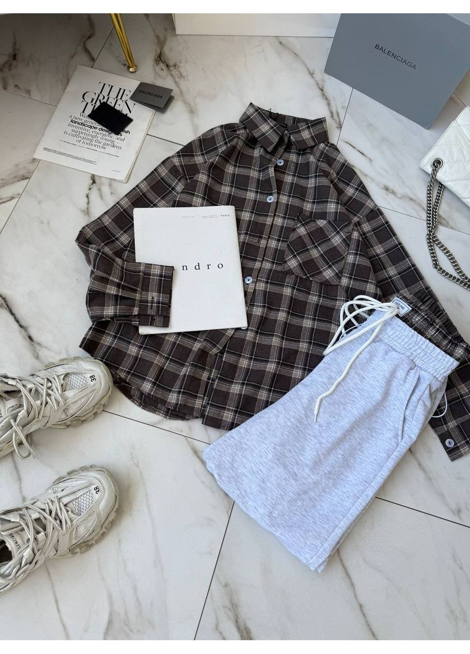 Жіночий повсякденний комплект: сорочка в клітинку + штани на резинці Україна (350935492)