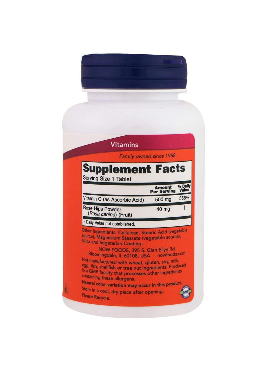 Вітамін С (аскорбінова кислота) Vitamin C with Rose Hips 500 мг 100 таб Now Foods (357343157)