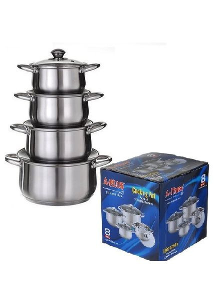 Набор кастрюль со стеклянными крышками и пятислойным дном кастрюли A-Plus1296 8 предметов A-Plus (351508278)