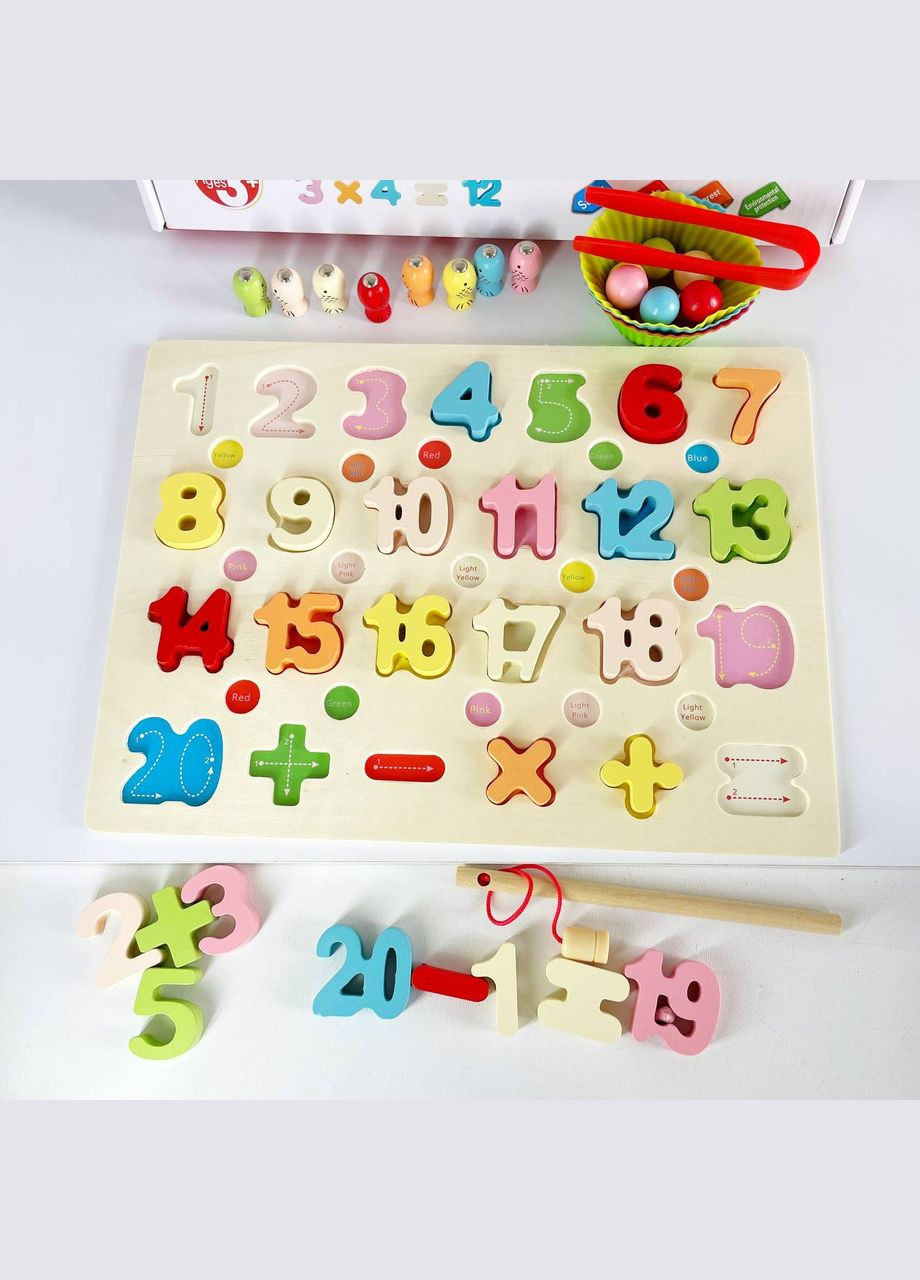 Дерев'яна багатофункціональна дошка MD 0826 сортер Монтессорі, ігрове поле, математичні знаки, рибалка Fun Game (327216255)