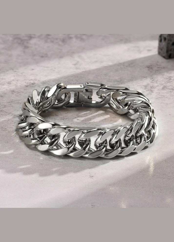 Мужской серебряный браслет стальной, мужская цепочка на руку 12 мм No Brand (328048523)