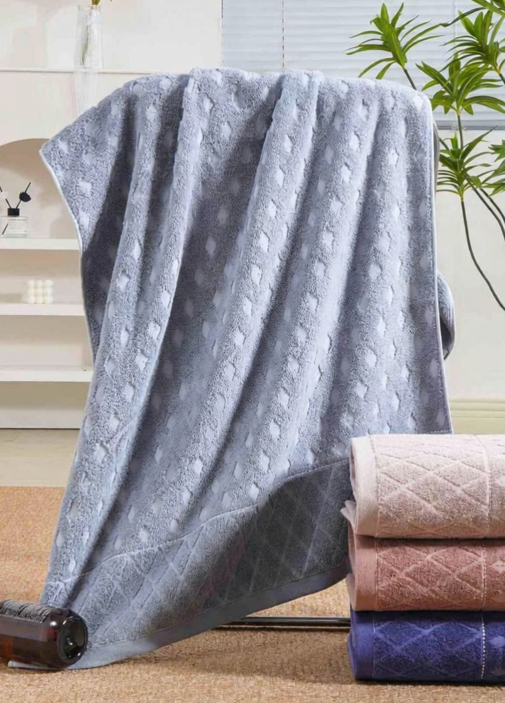 Комплект махровых полотенец 4 шт — 100*50 см, пакистанский хлопок, гипоаллергенные, высоковпитывающие No Brand геометрический комбинированный