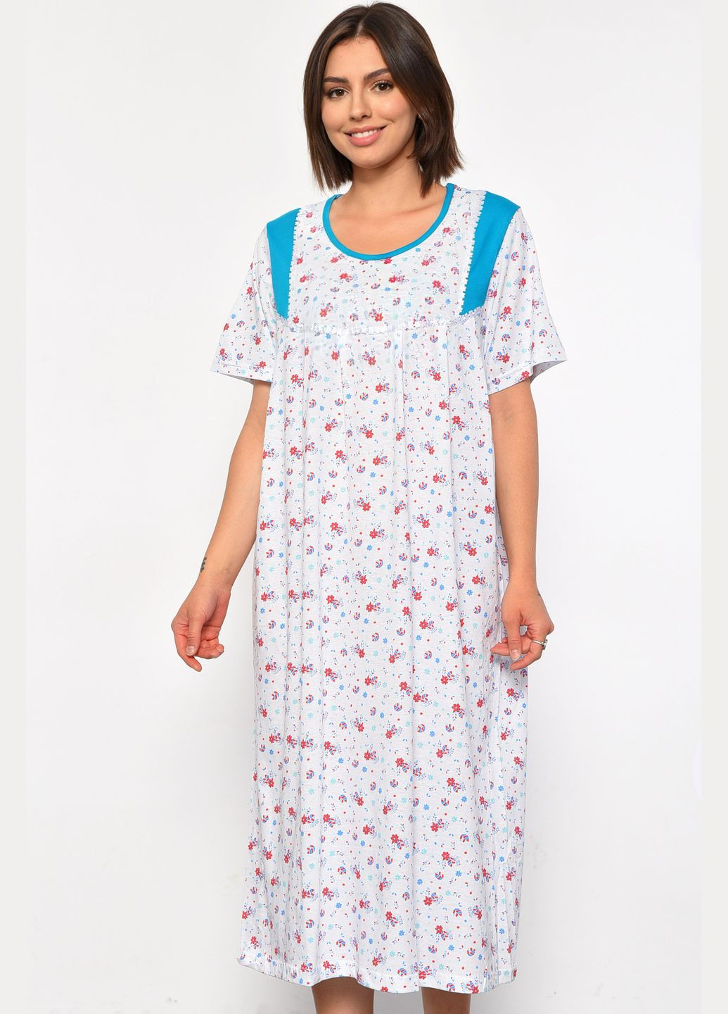 Нічна сорочка напівбатальна жіноча білого кольору з принтом Let's Shop (302489197)